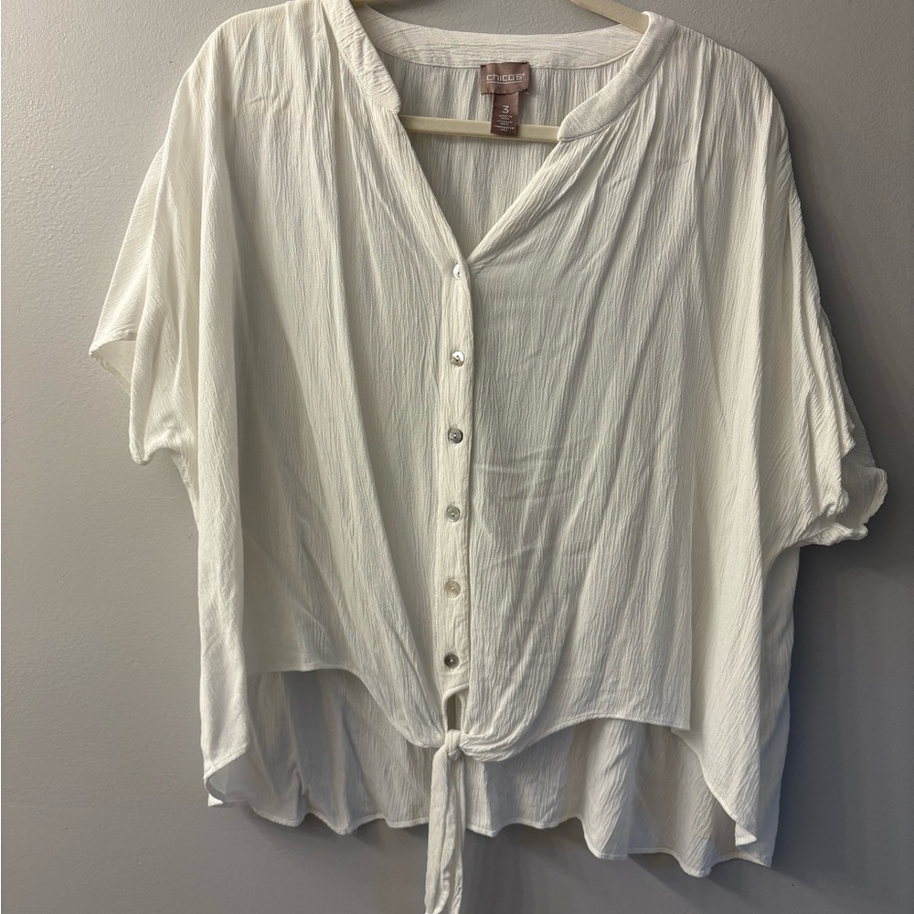 Chicos Shirt Top Womens 3, 16-18, XL White Textured Blouse  Boho Boxy